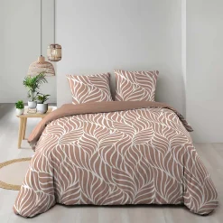 Douceur D'Intérieur Housse de couette 240 x 220 cm imprimée 57 fils MORGANE Mocha 2 taies incluses Online