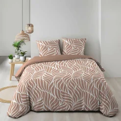 Douceur D'Intérieur Housse de couette 240 x 220 cm imprimée 57 fils MORGANE Mocha 2 taies incluses Online