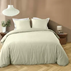 Douceur D'Intérieur Housse de couette 240 x 220 cm microfibre unie lavée LIAM Ivoire 2 taies incluses