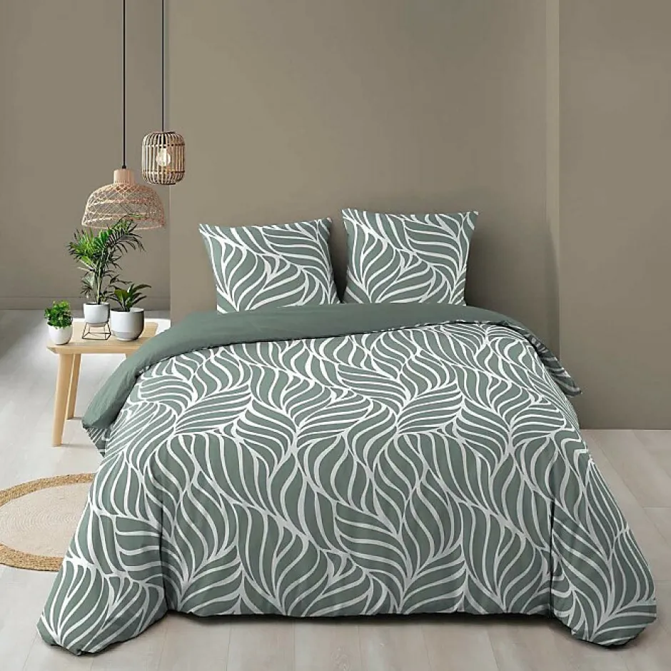 Douceur D'Intérieur Housse de couette 240 x 220 cm imprimée 57 fils MORGANE Sauge 2 taies incluses