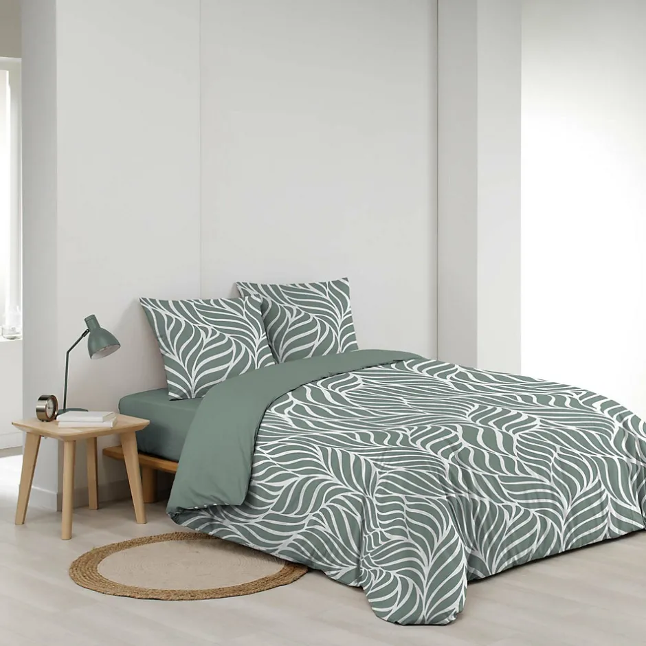 Douceur D'Intérieur Housse de couette 240 x 220 cm imprimée 57 fils MORGANE Sauge 2 taies incluses
