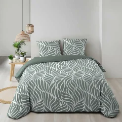 Douceur D'Intérieur Housse de couette 240 x 220 cm imprimée 57 fils MORGANE Sauge 2 taies incluses
