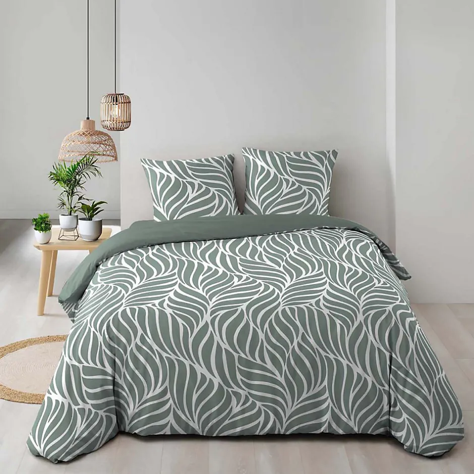 Douceur D'Intérieur Housse de couette 240 x 220 cm imprimée 57 fils MORGANE Sauge 2 taies incluses
