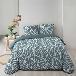 Douceur D'Intérieur Housse de couette 240 x 220 cm imprimée 57 fils MORGANE Bleu 2 taies incluses