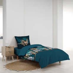 Douceur D'Intérieur Housse de couette 140 x 200 cm en coton Alianor Bleu Imprimé tropical chic Outlet