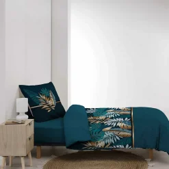 Douceur D'Intérieur Housse de couette 140 x 200 cm en coton Alianor Bleu Imprimé tropical chic Outlet