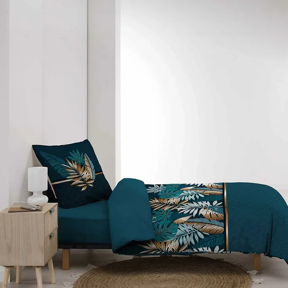 Douceur D'Intérieur Housse de couette 140 x 200 cm en coton Alianor Bleu Imprimé tropical chic Outlet