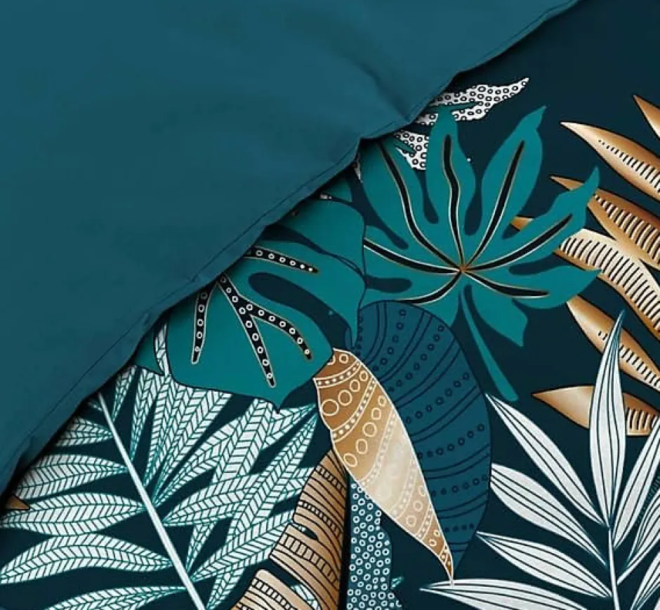 Douceur D'Intérieur Housse de couette 140 x 200 cm en coton Alianor Bleu Imprimé tropical chic Outlet