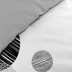 Douceur D'Intérieur Housse de Couette 240 x 220 cm + 2 Taies 100 % Coton 57 Fils Stormi Noir & Blanc New