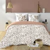 Douceur D'Intérieur Housse de couette 240 x 220 cm coton 57 fils MAIWEN Mocha + 2 taies Motif végétal