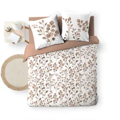 Douceur D'Intérieur Housse de couette 240 x 220 cm coton 57 fils MAIWEN Mocha + 2 taies Motif végétal