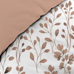Douceur D'Intérieur Housse de couette 240 x 220 cm coton 57 fils MAIWEN Mocha + 2 taies Motif végétal