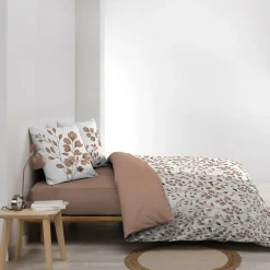 Douceur D'Intérieur Housse de couette 240 x 220 cm coton 57 fils MAIWEN Mocha + 2 taies Motif végétal