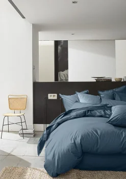 Eden Housse de couette 220 x 240 cm Percale de coton lavé bleu