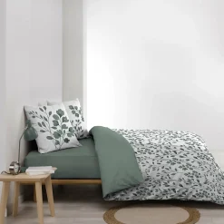 Douceur D'Intérieur Housse de couette 240 x 220 coton naturel 57 fils MAIWEN Sauge + 2 taies Hot