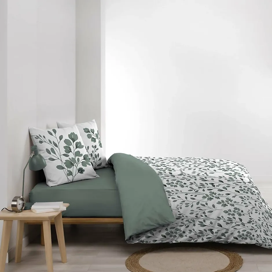 Douceur D'Intérieur Housse de couette 240 x 220 coton naturel 57 fils MAIWEN Sauge + 2 taies Hot