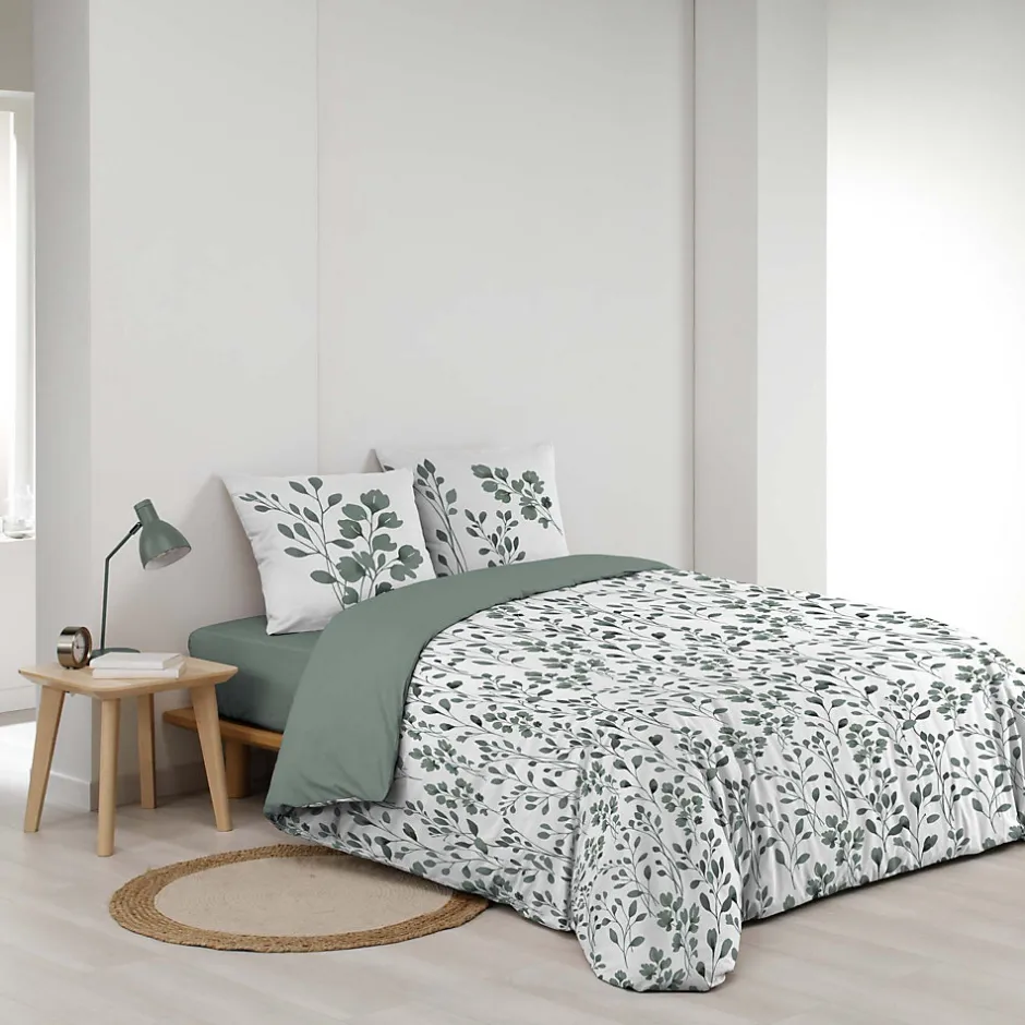 Douceur D'Intérieur Housse de couette 240 x 220 coton naturel 57 fils MAIWEN Sauge + 2 taies Hot