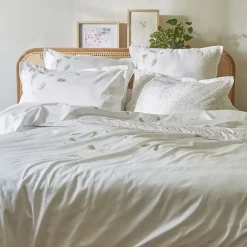 Linnea Housse de couette brodée 200x200 cm en satin de coton NINA blanc
