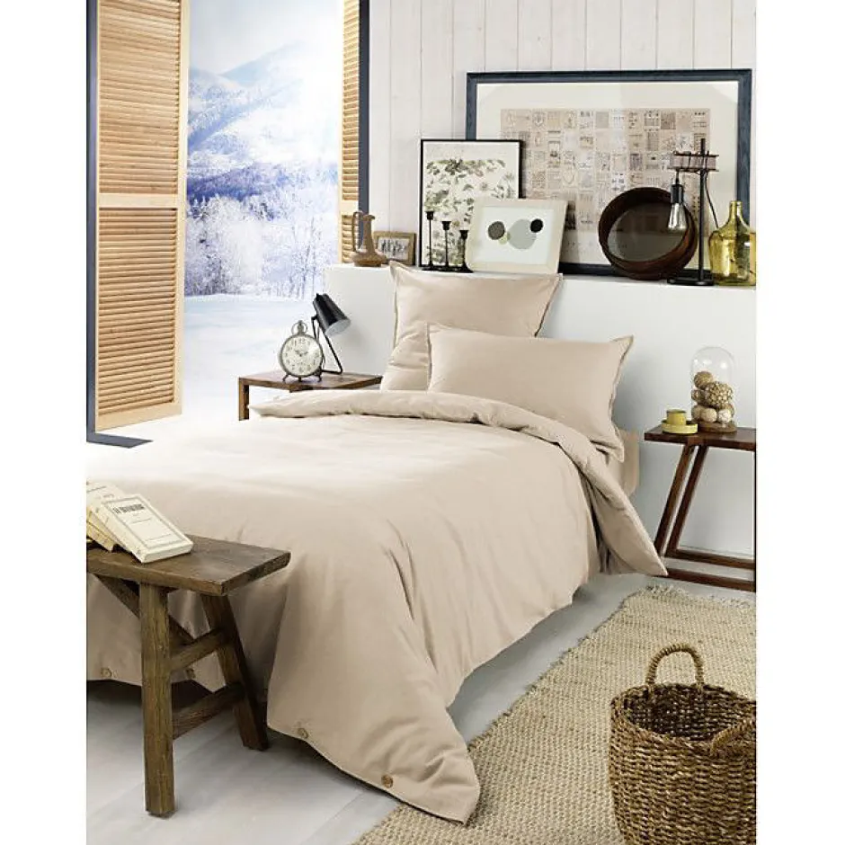 L'Effet Papillon Housse de couette "Candice" toutes dimensions Flanelle de Coton - Candice Sable - Housse de couette 140 x 200 cm Best