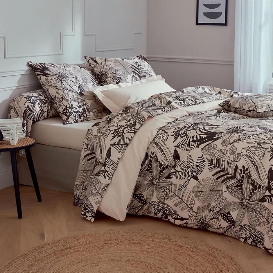 Tradilinge Housse de couette en percale aux impressions noires (240x220 cm - Beige) Hot