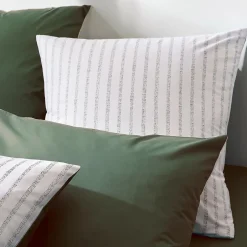 Tradilinge Housse de couette en percale de coton à rayures (240x220 cm - Vert Olive)
