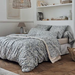 Tradilinge Housse de couette en percale esprit cocooning (280x240 cm - Gris)