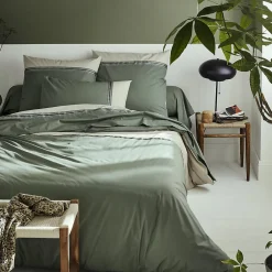 Tradilinge Housse de couette en percale de coton au galon géométrique (240x220 cm - Vert Olive)