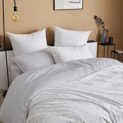 Tradilinge Housse de couette en percale au style géométrique (260x240 cm - Gris clair) Discount