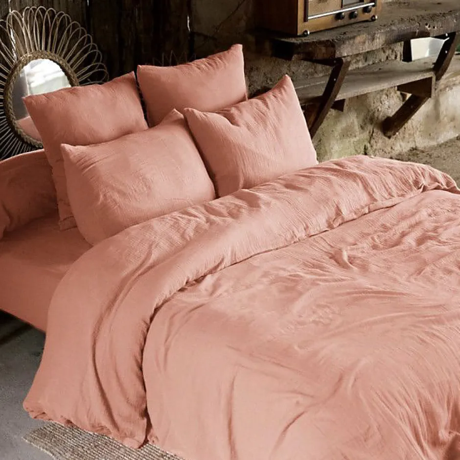 L'Effet Papillon Housse de couette "Gaïa" toutes dimensions "Gaze de Coton" - Gaïa Rose Pêche - Housse de couette 260 x 240 cm