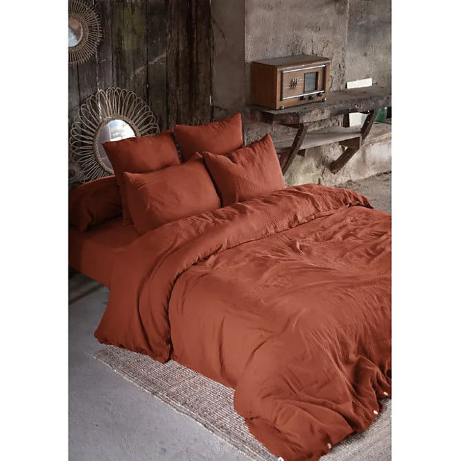 L'Effet Papillon Housse de couette "Gaïa" toutes dimensions "Gaze de Coton" - Gaïa Terracotta - Housse de couette 260 x 240 cm