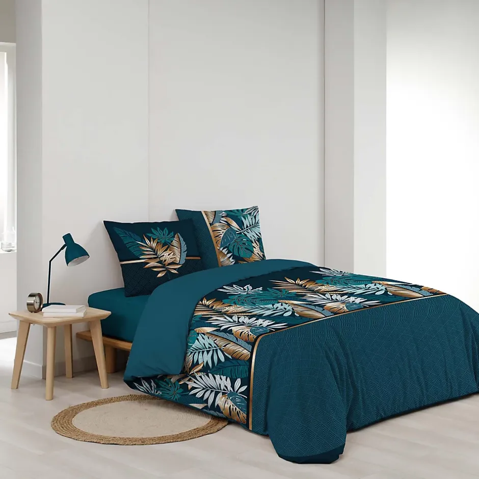 Douceur D'Intérieur Housse de couette imprimé allover 42 fils "Alianor" - 240x260cm - Bleu canard Clearance