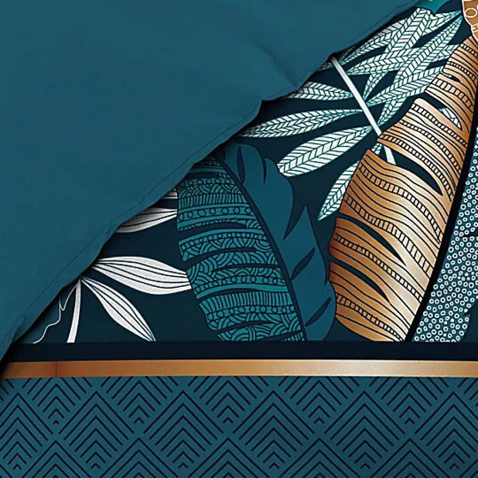 Douceur D'Intérieur Housse de couette imprimé allover 42 fils "Alianor" - 220x240cm - Bleu canard Sale