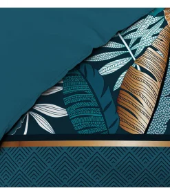 Douceur D'Intérieur Housse de couette imprimé allover 42 fils "Alianor" - 220x240cm - Bleu canard Sale