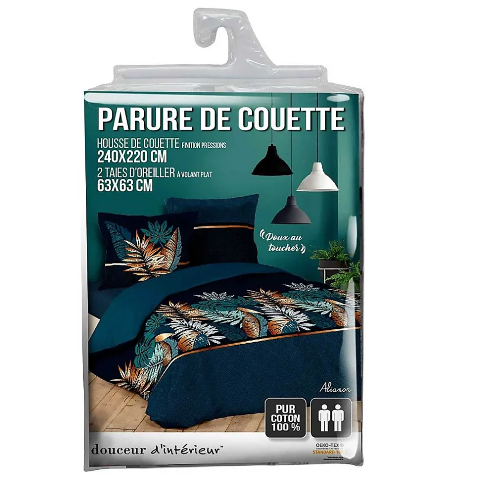 Douceur D'Intérieur Housse de couette imprimé allover 42 fils "Alianor" - 220x240cm - Bleu canard Sale