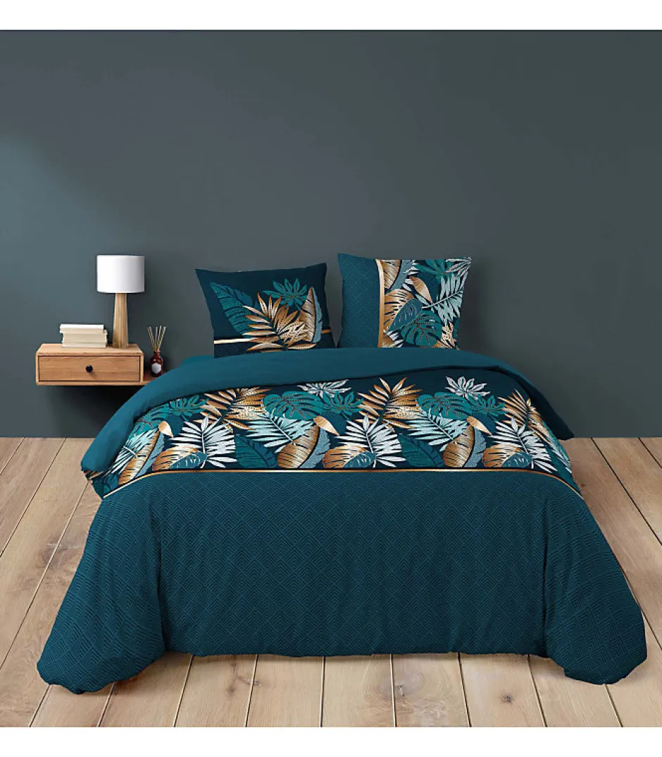 Douceur D'Intérieur Housse de couette imprimé allover 42 fils "Alianor" - 220x240cm - Bleu canard Sale