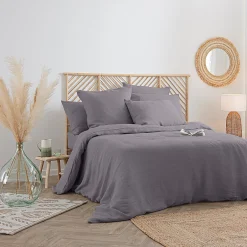 Atmosphera Créateur D'Intérieur Housse de couette Linah - gris - lin lavé 240x220 cm - Atmosphera