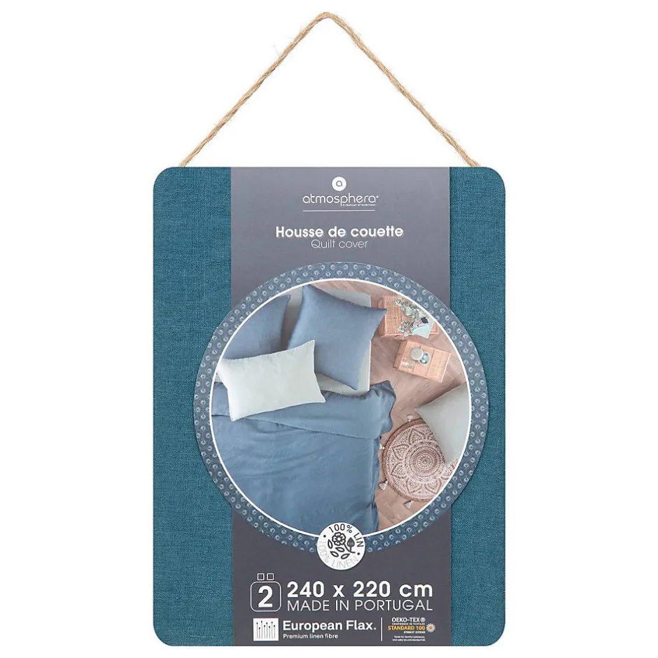 Atmosphera Créateur D'Intérieur Housse de couette Linah - bleu canard - lin lavé 260x240 cm - Atmosphera Sale