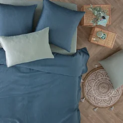 Atmosphera Créateur D'Intérieur Housse de couette Linah - bleu canard - lin lavé 260x240 cm - Atmosphera Sale