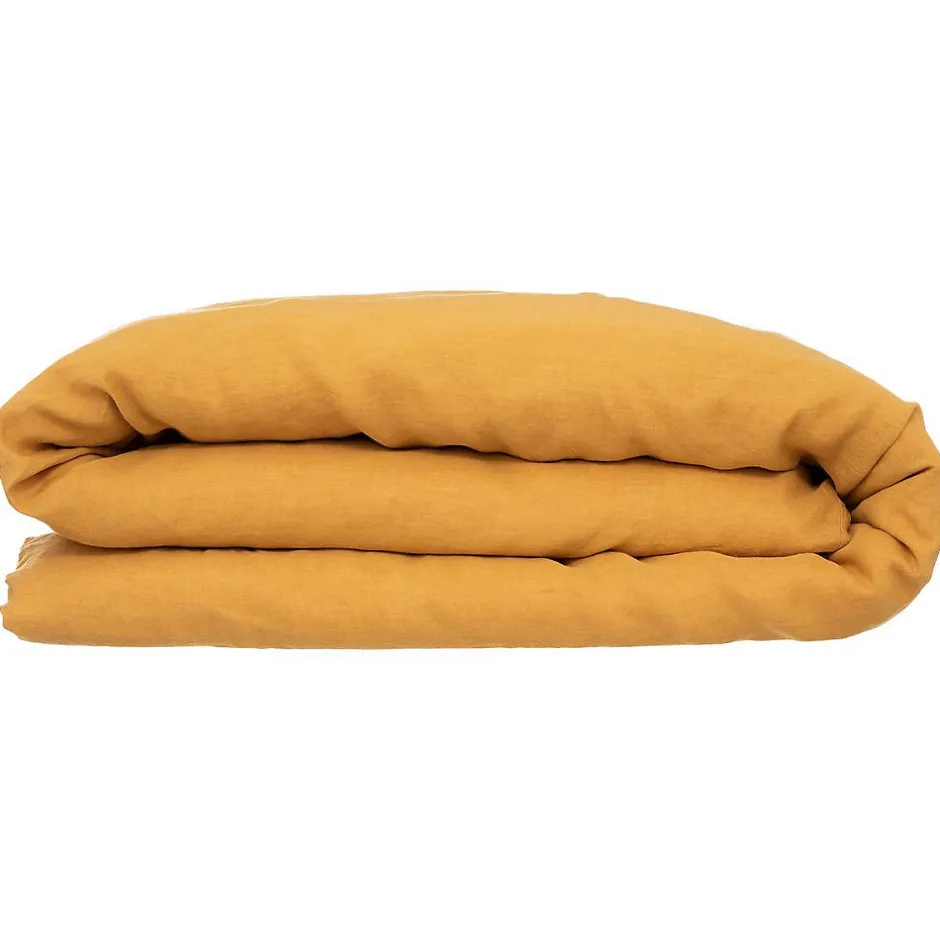 Atmosphera Créateur D'Intérieur Housse de couette Linah - jaune ocre - lin lavé 240x220 cm - Atmosphera