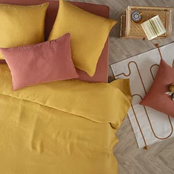 Atmosphera Créateur D'Intérieur Housse de couette Linah - jaune ocre - lin lavé 240x220 cm - Atmosphera