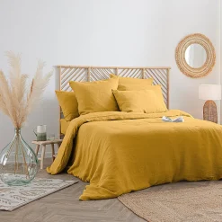 Atmosphera Créateur D'Intérieur Housse de couette Linah - jaune ocre - lin lavé 260x240 cm - Atmosphera