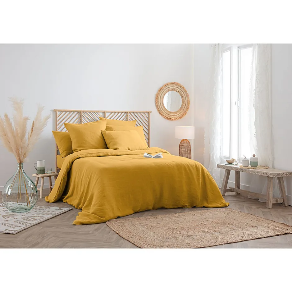 Atmosphera Créateur D'Intérieur Housse de couette Linah - jaune ocre - lin lavé 260x240 cm - Atmosphera