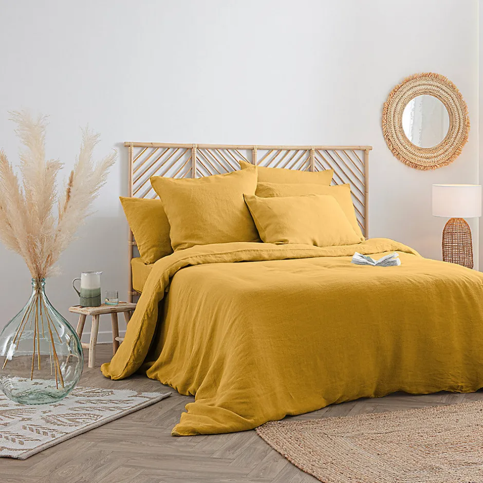 Atmosphera Créateur D'Intérieur Housse de couette Linah - jaune ocre - lin lavé 260x240 cm - Atmosphera