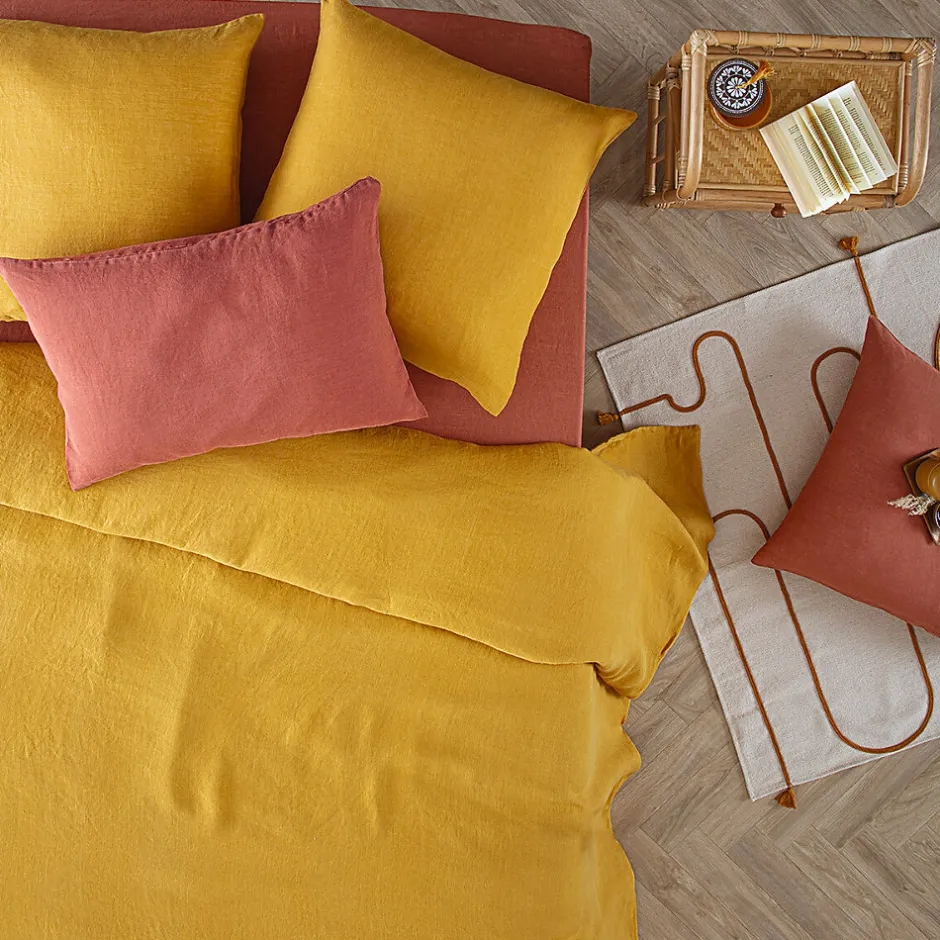 Atmosphera Créateur D'Intérieur Housse de couette Linah - jaune ocre - lin lavé 260x240 cm - Atmosphera