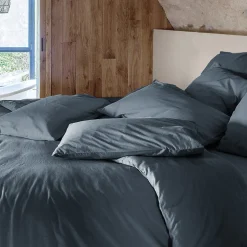 Linnea Housse de couette PALACE pur coton lavé 240x220 cm uni noir granit