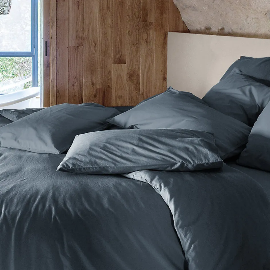 Linnea Housse de couette PALACE pur coton lavé 240x220 cm uni noir granit