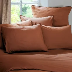 Linnea Housse de couette PALACE pur coton lavé 260x240 cm uni marron terre cuite Sale