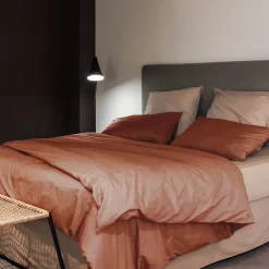 Linnea Housse de couette PALACE pur coton lavé 260x240 cm uni marron terre cuite Sale