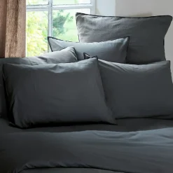 Linnea Housse de couette PALACE pur coton lavé 260x240 cm uni noir granit Outlet