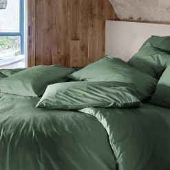 Linnea Housse de couette PALACE pur coton lavé 240x220 cm uni vert cedre Discount